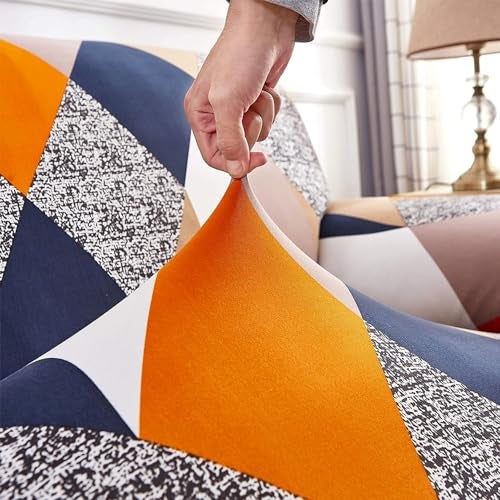 B BESTILO Sofa Cover 3 Seater Fully Covered Universal 3 Seater Sofa Cover Non-Slip Sticky Elastic Stretchable Sofa Set Imported Slipcover Protector (Triple Seater) Sofa Cover, Blend Geometric - Image 4