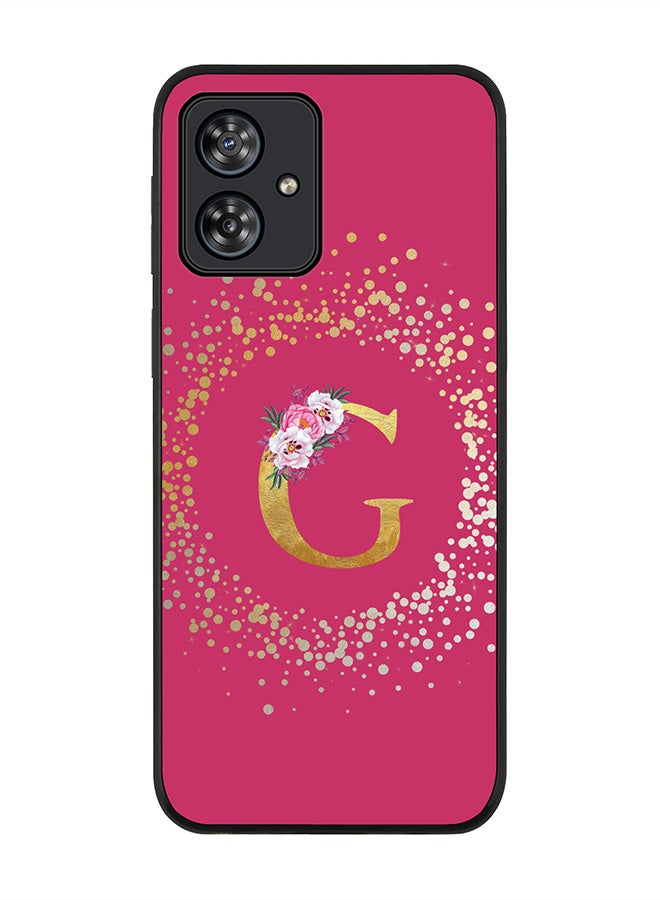 Stylizedd Rugged Black Case for Motorola Moto G54 / Motorola Moto G54 Power / Motorola Moto G64 5G,Custom Monogram Letter Floral Alphabet - G(Deep Pink Rose)  - Image 1