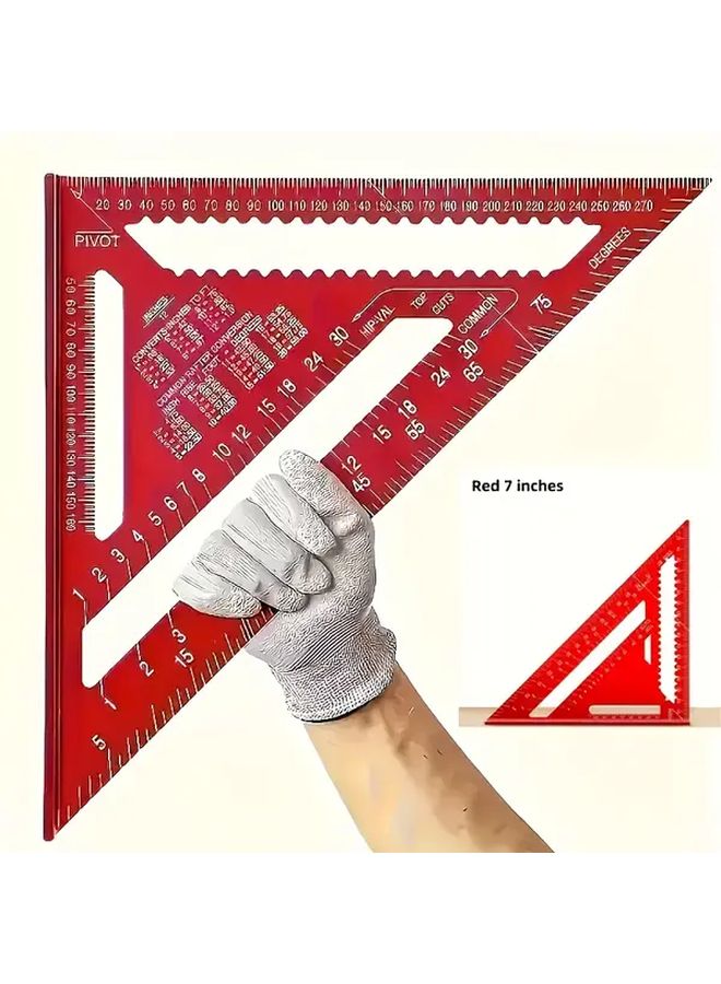 7 Inch Red Aluminum Angle Ruler Serrated Edge Woodworking Tool for DIY Projects - Image 2