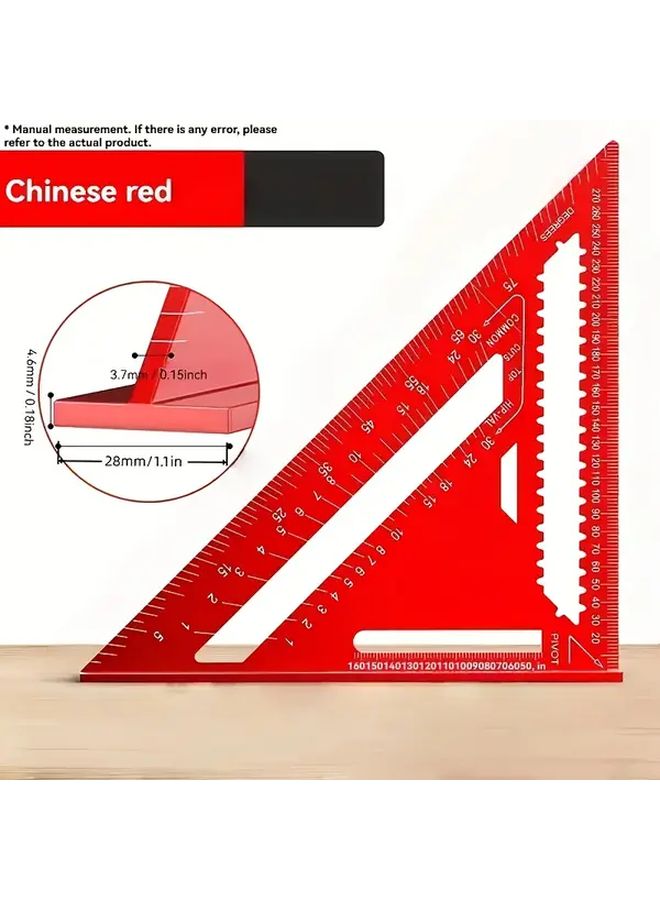 7 Inch Red Aluminum Angle Ruler Serrated Edge Woodworking Tool for DIY Projects - Image 4
