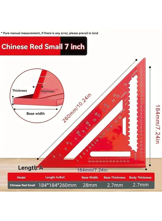 7 Inch Red Aluminum Angle Ruler Serrated Edge Woodworking Tool for DIY Projects - Image 3