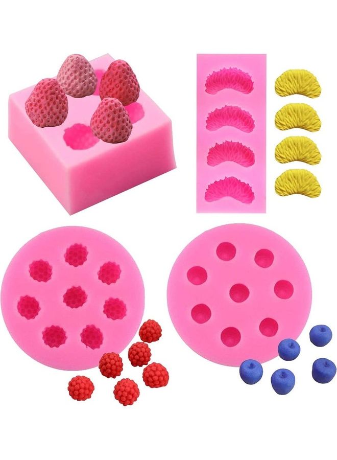 NIBEMINENT 4-Piece Strawberry Tangerine Segment Raspberry and Blueberry Fondant Molds Pink 7.5cm - Image 1
