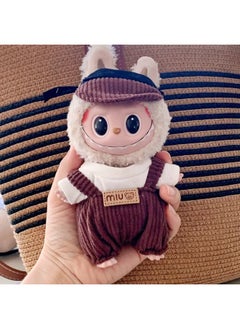 Generic 17cm Labubu Keychain Vinyl Doll Dress Clothing White t+brown overalls+hat(clothes only,excluding doll) 