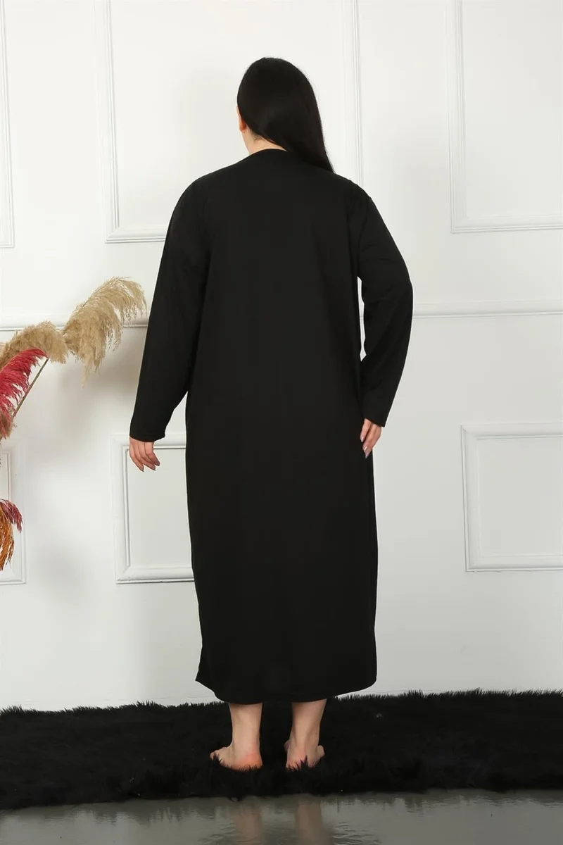 اكبينيز Big Long Sleeve Lace Black Mother Nightgown 1355