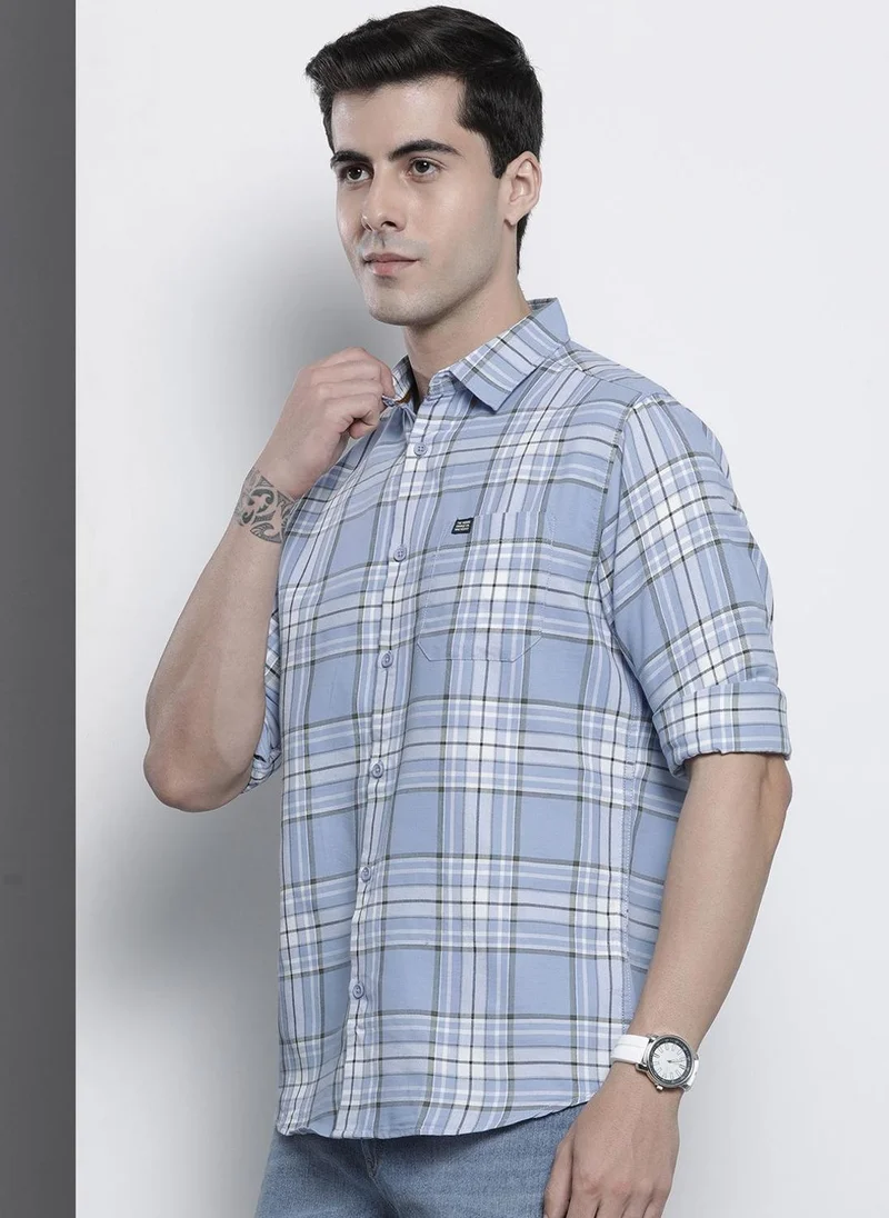 ذا انديان كراج كو Men Regular Fit Checkered Full Sleeves Spread Collar Casual Shirt