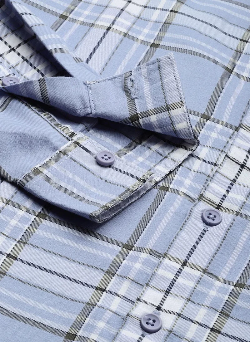 ذا انديان كراج كو Men Regular Fit Checkered Full Sleeves Spread Collar Casual Shirt