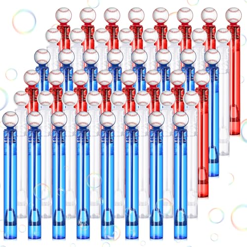 Hollowfly 48 Pcs Mini Baseball Bubble Wands Party Favors Birthday Bubble Wand Bulk Baseball Themed Decorations for Outdoor Summer Classroom Party Supplies Kids Goodie Bags Filler - Image 1