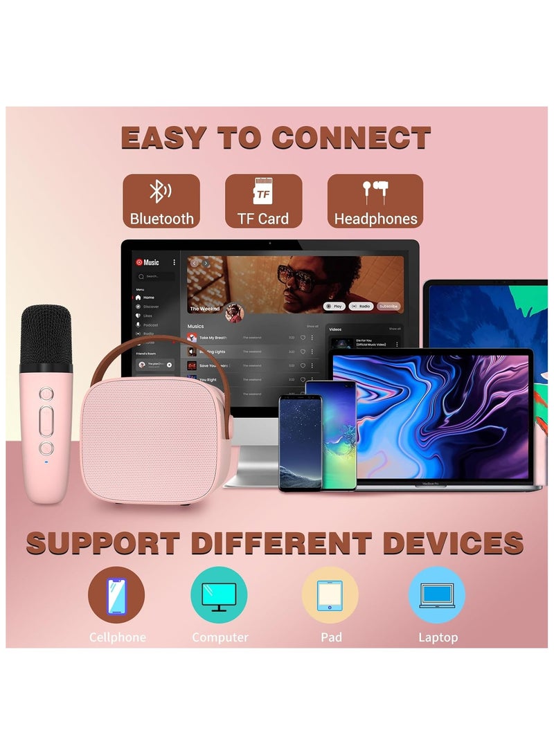 Portable Karaoke Speaker Kits,Mini Wireless Karaoke Speakers with 2 Pack Wireless Microphone for Home Outdoor Party, for Kids Adults, Pink  - Image 4