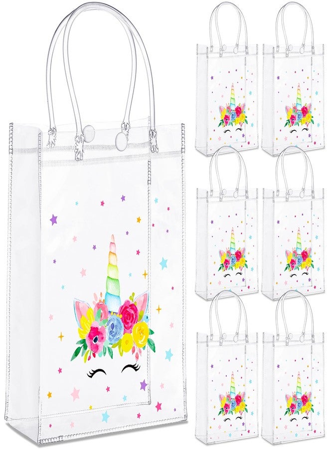 Saypacck 30 Pcs Unicorn Party Favor Goodie Bags with Handles Clear Candy Treat Gift Bags for Birthday Party Unicorn Decorations Supplies 5.9 x 7.9 x 2.8 Inches - Image 1