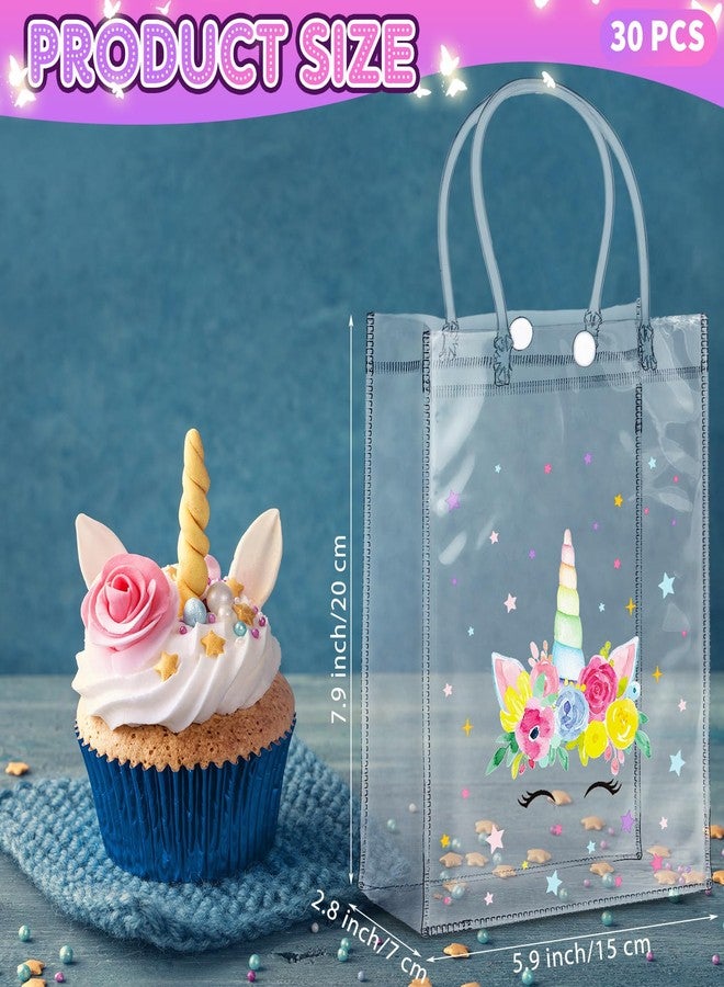 Saypacck 30 Pcs Unicorn Party Favor Goodie Bags with Handles Clear Candy Treat Gift Bags for Birthday Party Unicorn Decorations Supplies 5.9 x 7.9 x 2.8 Inches - Image 2