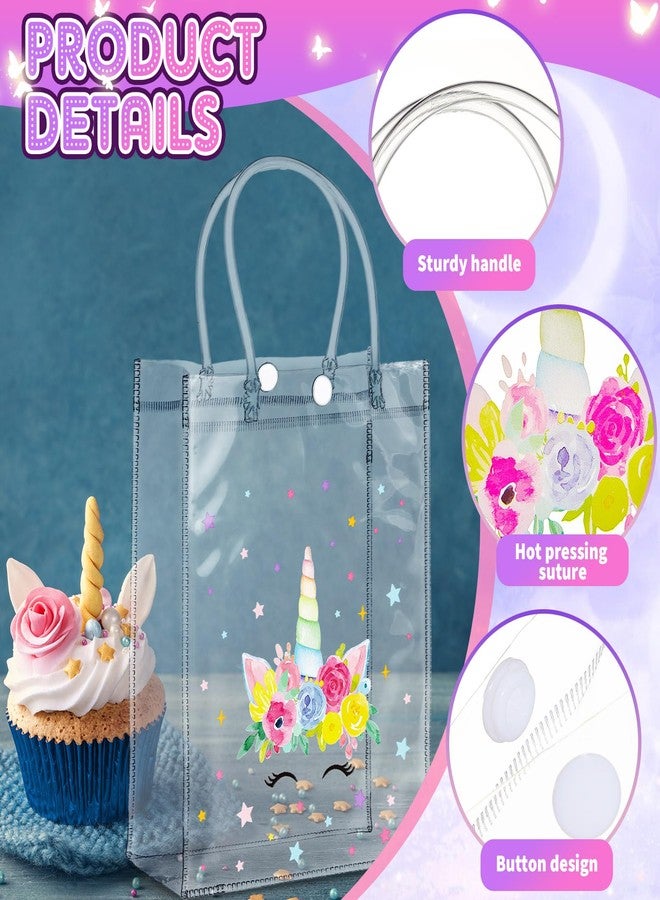 Saypacck 30 Pcs Unicorn Party Favor Goodie Bags with Handles Clear Candy Treat Gift Bags for Birthday Party Unicorn Decorations Supplies 5.9 x 7.9 x 2.8 Inches - Image 3