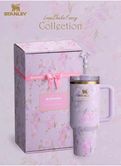Stanley Love Shack Fancy H2.0 Flow State 40oz Purple Rose Tumbler, Stainless Steel Vacuum Insulated Quencher with Lid, Straw, and Stopper, Ideal for Water and Iced Tea, Keeps Drinks Cold, Presented in Elega  - Image 1
