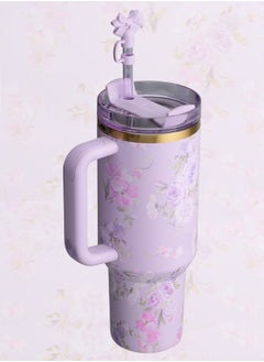 Stanley Love Shack Fancy H2.0 Flow State 40oz Purple Rose Tumbler, Stainless Steel Vacuum Insulated Quencher with Lid, Straw, and Stopper, Ideal for Water and Iced Tea, Keeps Drinks Cold, Presented in Elega  - Image 2