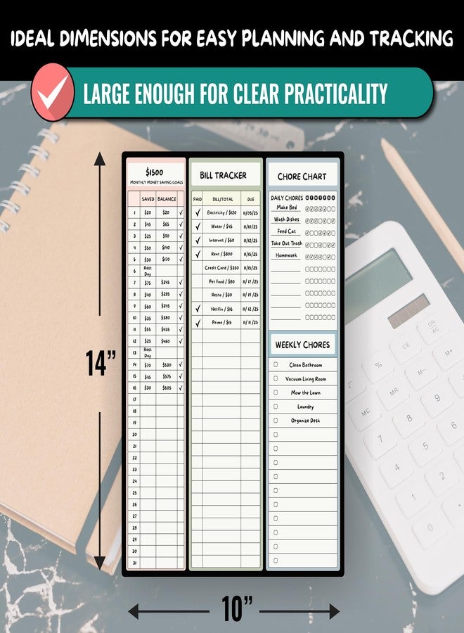 Sunsella Magnetic Dry Erase Budget Planner and Bill Organizer | 10" x 14" Whiteboard Calendar for Wall or Fridge | Monthly Bill Tracker, Chore Chart, and Family Organizer | Dry Erasable Markers Included - Image 2