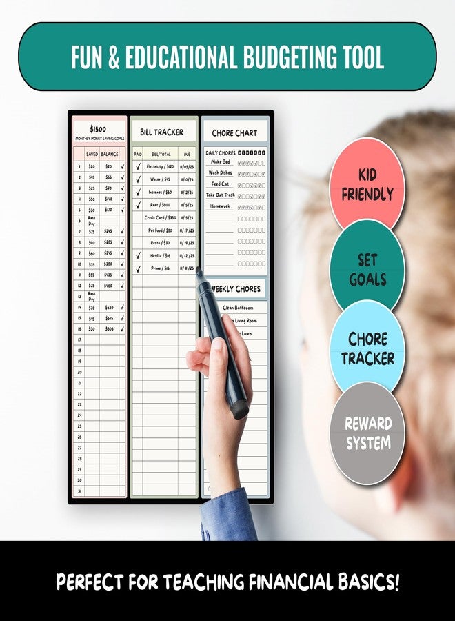 Sunsella Magnetic Dry Erase Budget Planner and Bill Organizer | 10" x 14" Whiteboard Calendar for Wall or Fridge | Monthly Bill Tracker, Chore Chart, and Family Organizer | Dry Erasable Markers Included - Image 4