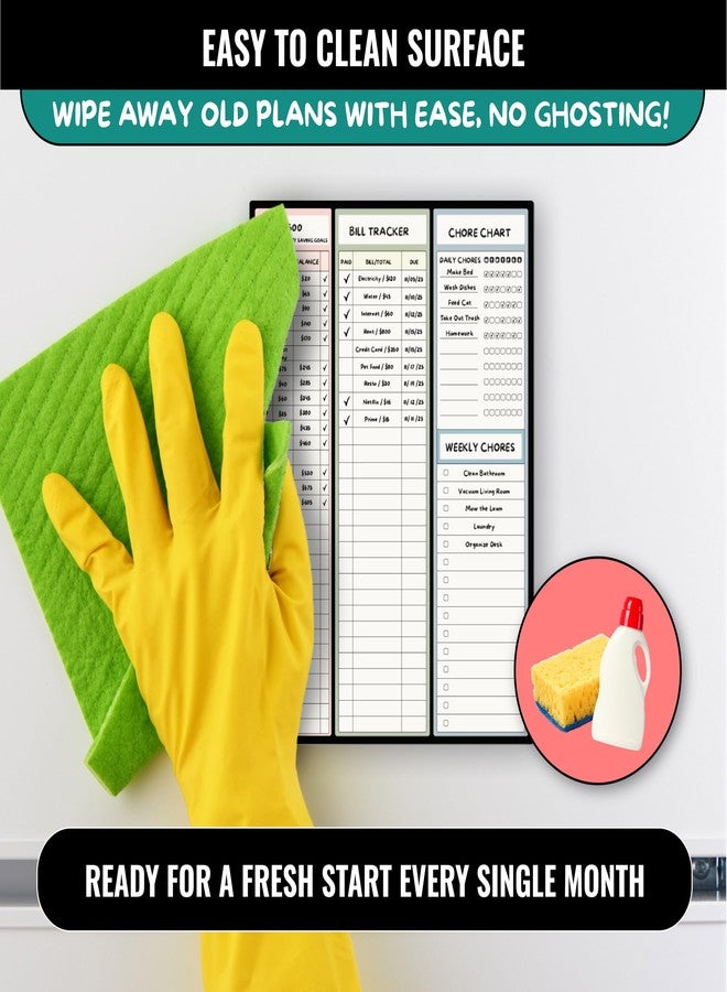 Sunsella Magnetic Dry Erase Budget Planner and Bill Organizer | 10" x 14" Whiteboard Calendar for Wall or Fridge | Monthly Bill Tracker, Chore Chart, and Family Organizer | Dry Erasable Markers Included - Image 3