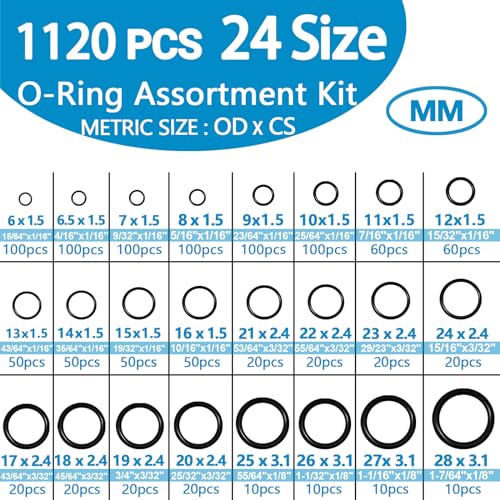 ZDBB 24 Size Rubber O Ring Set,1120 Pcs Black Small O Rings Assortment Kits,Assorted Metric Sealing Washer for Auto Plumbing Faucet Water Air or Gas Repair - Image 2