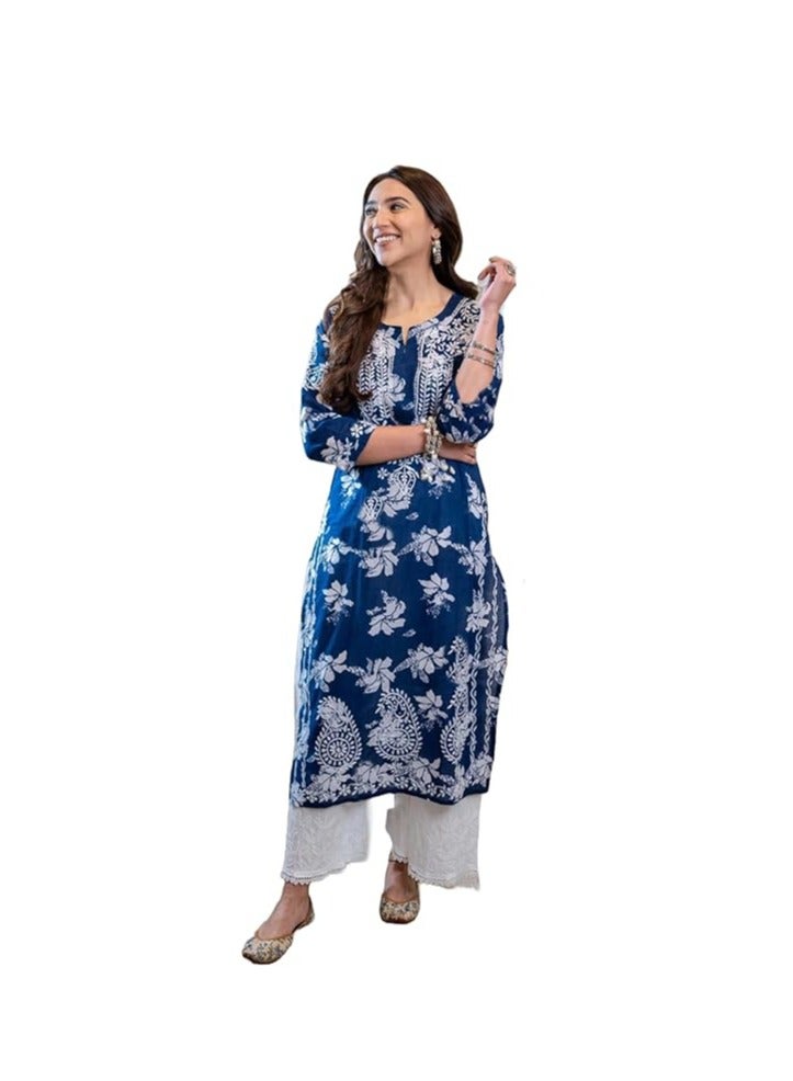 مملكة الإكسسوارات كورتا مستقيمة مطرزة من مزيج رايون شيكانكاري للسيدات  - Image 1