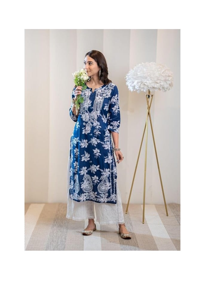 مملكة الإكسسوارات كورتا مستقيمة مطرزة من مزيج رايون شيكانكاري للسيدات  - Image 2