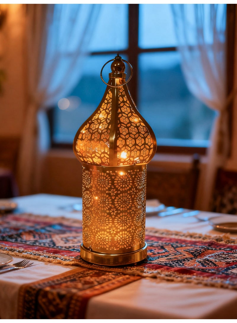 قطعة واحدة فانوس رمضاني معدني بفتحات زخرفية ديكور منزلي إسلامي بطابع عربي مناسب لرمضان كريم وعيد مبارك لتزيين طاولة الإفطار وغرفة المعيشة وغرفة الطعام وزينة الموسم - Image 2