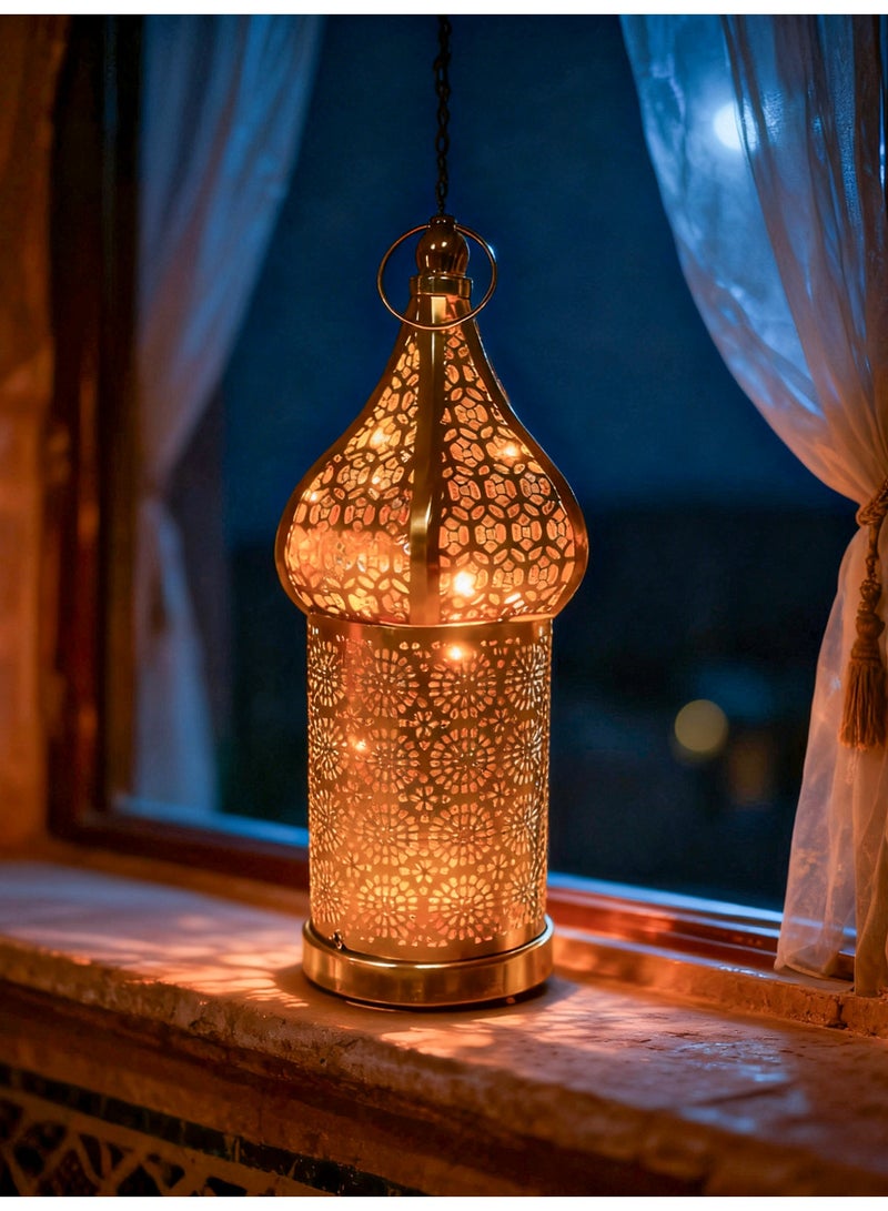 قطعة واحدة فانوس رمضاني معدني بفتحات زخرفية ديكور منزلي إسلامي بطابع عربي مناسب لرمضان كريم وعيد مبارك لتزيين طاولة الإفطار وغرفة المعيشة وغرفة الطعام وزينة الموسم - Image 1