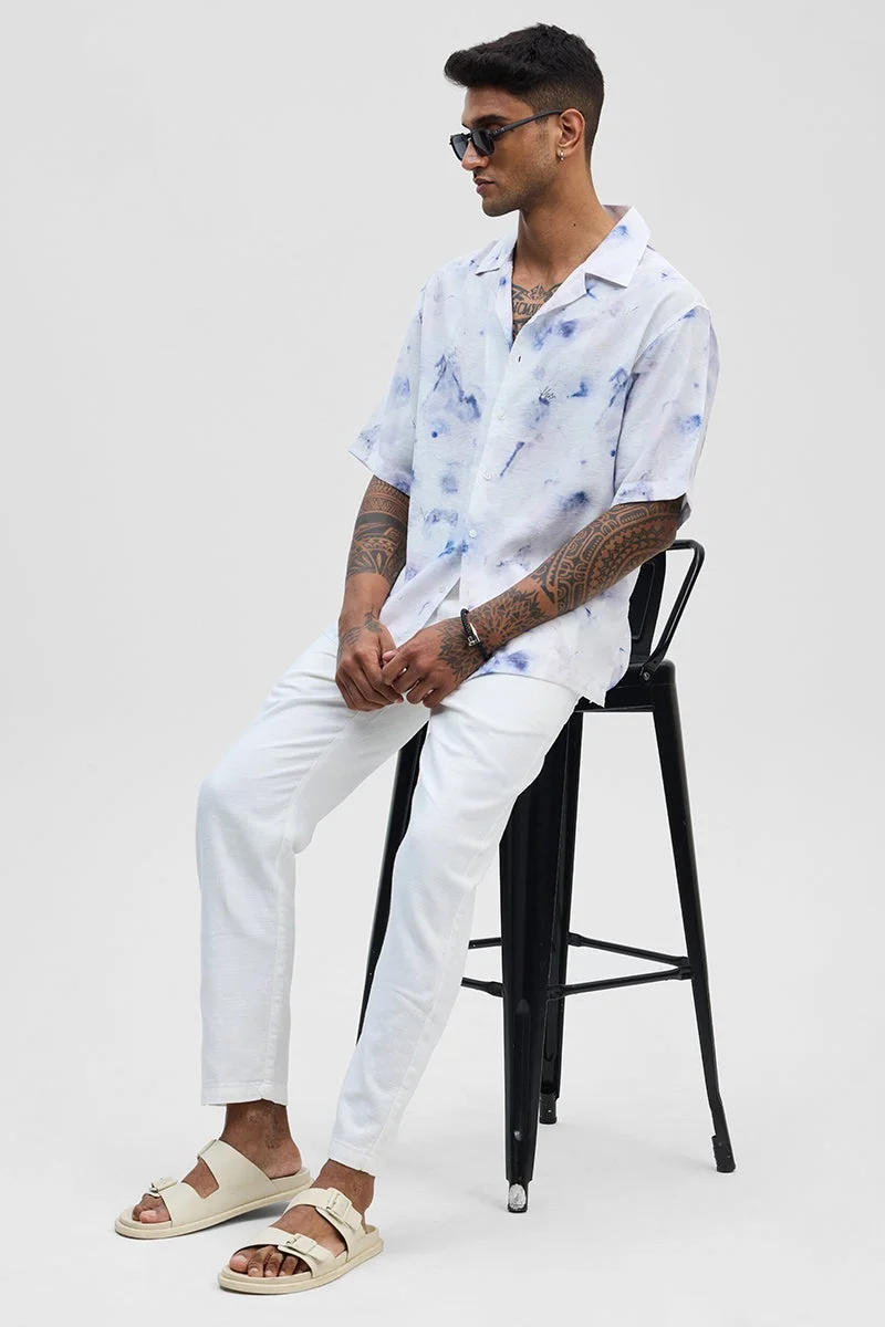 سنيتش Blue Abstract Half Sleeve Oversized Casual Shirt