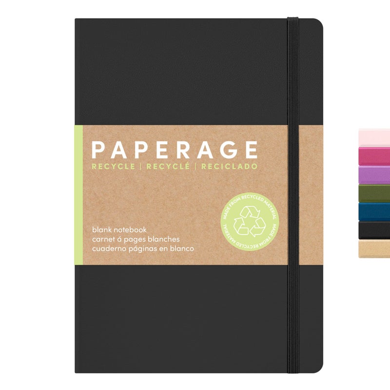PAPERAGE Recycled Blank Journal Notebook, (Black), 160 Pages, Medium 5.6 in x 8 in - 100 GSM Thick Paper â€“ Hardcover Journaling Notebook for Work, School, Note Taking or Sketching - Image 1