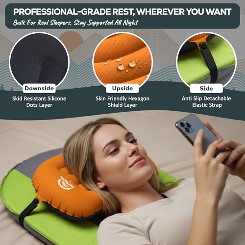 Gear Doctors 3.5oz Compact Ultralight Inflatable Camping Pillow—Inflatable Camp Pillow—Backpacking Pillows Ultralight—Camping Pillows for Sleeping, Hiking, Travel, Beach, Office, Neck, Lumper [Orange] - Image 5