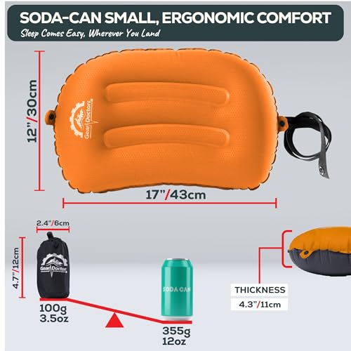 Gear Doctors 3.5oz Compact Ultralight Inflatable Camping Pillow—Inflatable Camp Pillow—Backpacking Pillows Ultralight—Camping Pillows for Sleeping, Hiking, Travel, Beach, Office, Neck, Lumper [Orange] - Image 3