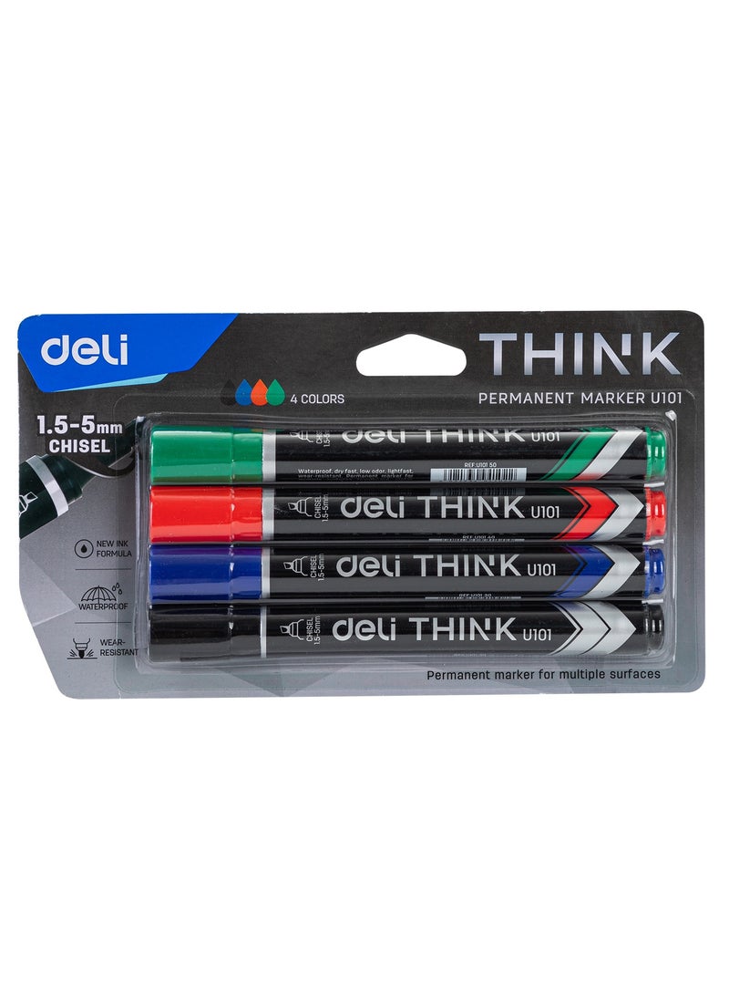 Deli Deli EU10101 Permanent Marker Assorted Colours 4pcs/box – ideal for cardboard, metal, glass, and plastic  - Image 4