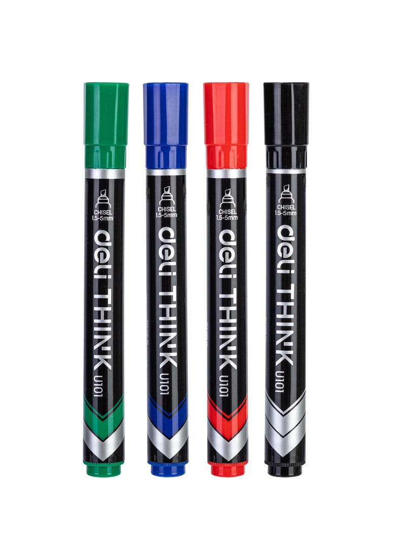 Deli Deli EU10101 Permanent Marker Assorted Colours 4pcs/box – ideal for cardboard, metal, glass, and plastic  - Image 2