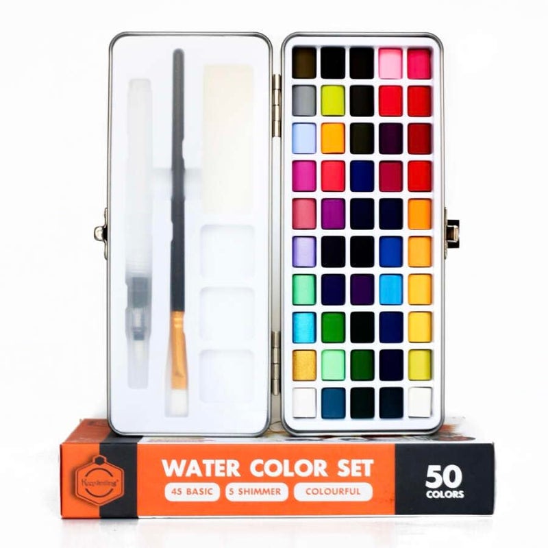 LEROKAS Watercolor Set Of 50 Color Solid Watercolor Paint Set Portable Metal Box 50 Color Multicolor