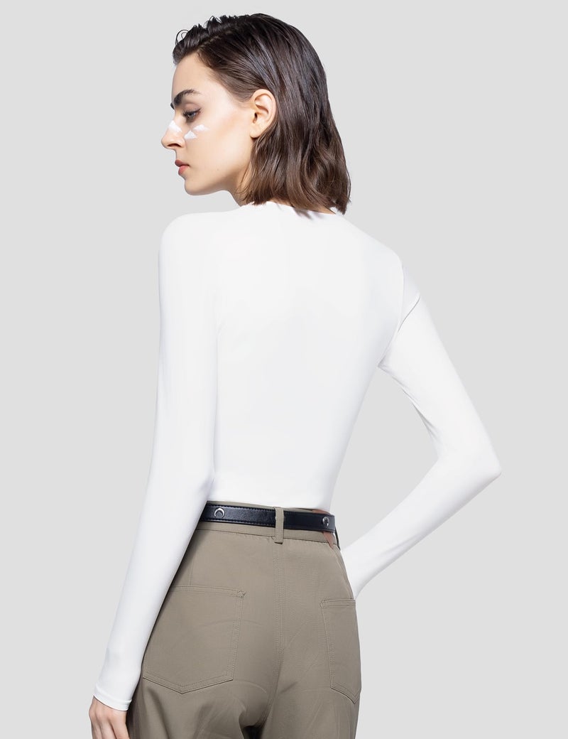 PUMIEY Long Sleeve Shirts for Women Crew Neck Slim Fit Fall Tops Sexy Basic Tee, Splashed White X-Large - Image 3