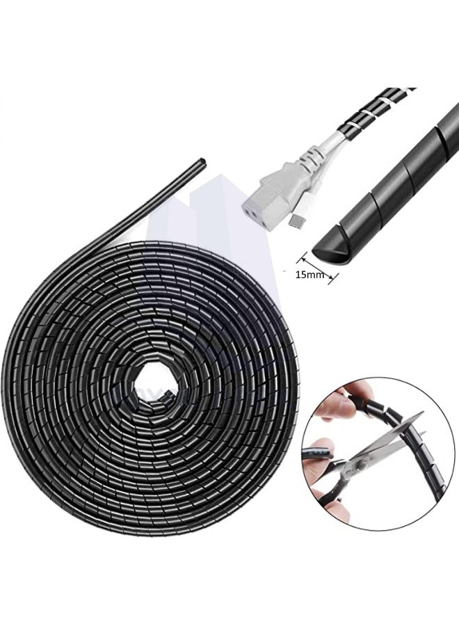 Royal Apex Spiral Wrapping Band Protection Tube-Band Cable Tidy Organizer-Tidy Sleeve Durable Cable For Pc Tv Cables Home And Office 15Mm Black - Image 2