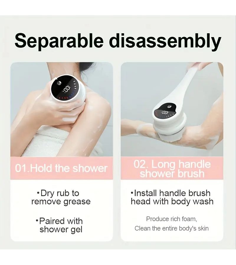 Gray USB Rechargeable 5 in 1 Electric Back Bath Brush with Long Handle - Image 2