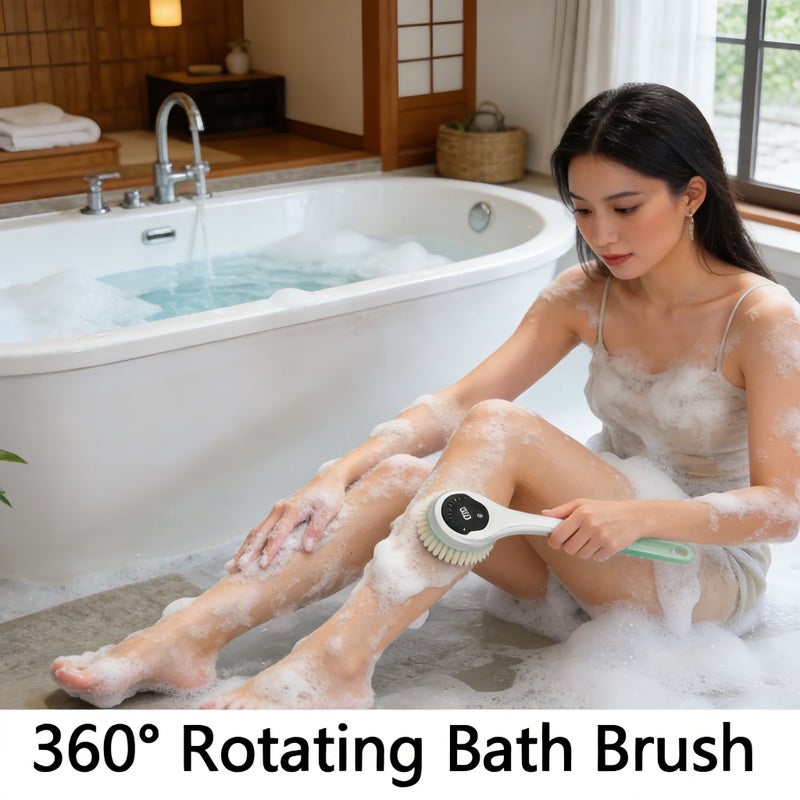 Gray USB Rechargeable 5 in 1 Electric Back Bath Brush with Long Handle - Image 4