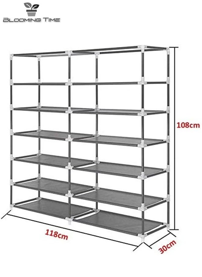 BLOOMING TIME - Double-Row 12-Layer Non-Woven Shoe Rack, Simple Installation, Waterproof And Dustproof, Brown - Image 1