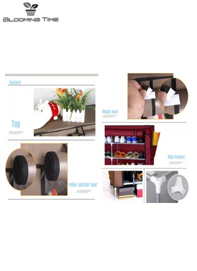 BLOOMING TIME - Double-Row 12-Layer Non-Woven Shoe Rack, Simple Installation, Waterproof And Dustproof, Brown - Image 1