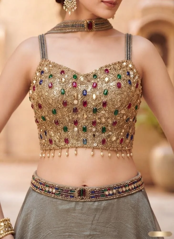 Viny VINY Metallic Silver 3-Piece Embellished Lehenga Set – Women's Indian Ethnic Wear