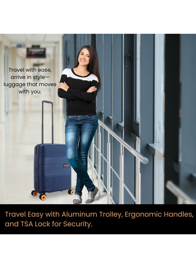 Discovery - Discovery Trails Check-In Large PP Hardside Luggage Navy, Durable Expandable Unbreakable Double Zip Lightweight Travel Bag 4 Double Wheel TSA Lock 30 Inch Suitcase Trolley Bag. - Image 1