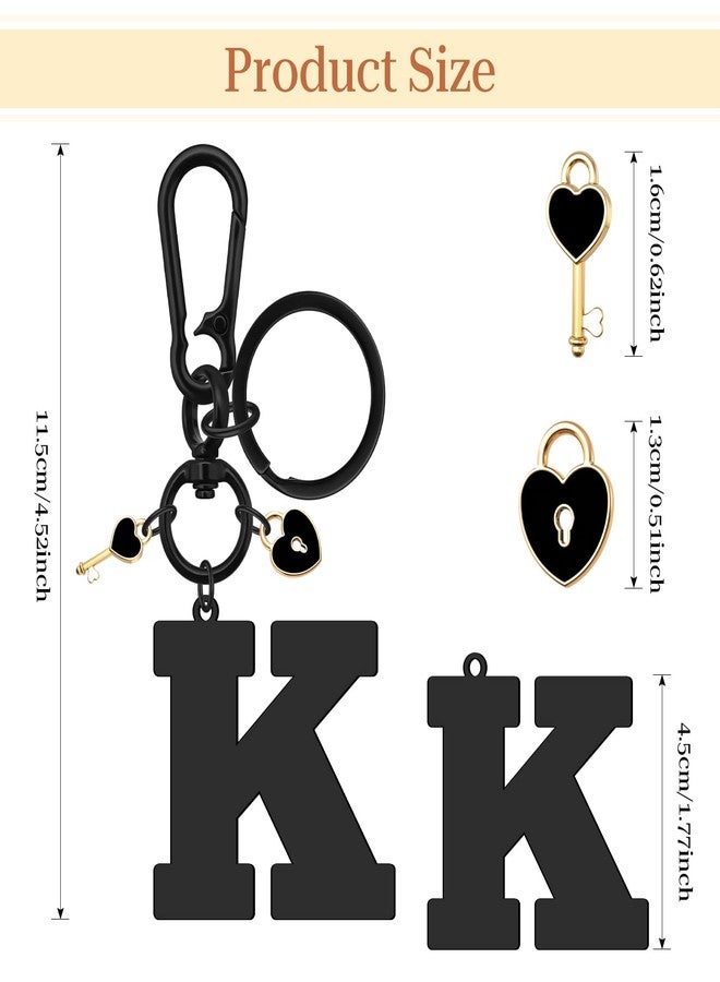 Baipilu Initial Letter Keychain for Women Men Stainless Steel Black Letter Keychain Gift for Women Girls Initial Keyring for Purse Handbags Backpack Bag Keyring Gifts for Mom Daughter (K) - Image 2