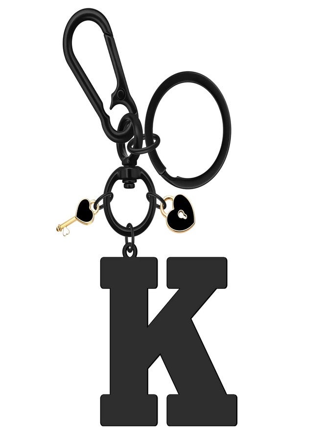 Baipilu Initial Letter Keychain for Women Men Stainless Steel Black Letter Keychain Gift for Women Girls Initial Keyring for Purse Handbags Backpack Bag Keyring Gifts for Mom Daughter (K) - Image 1