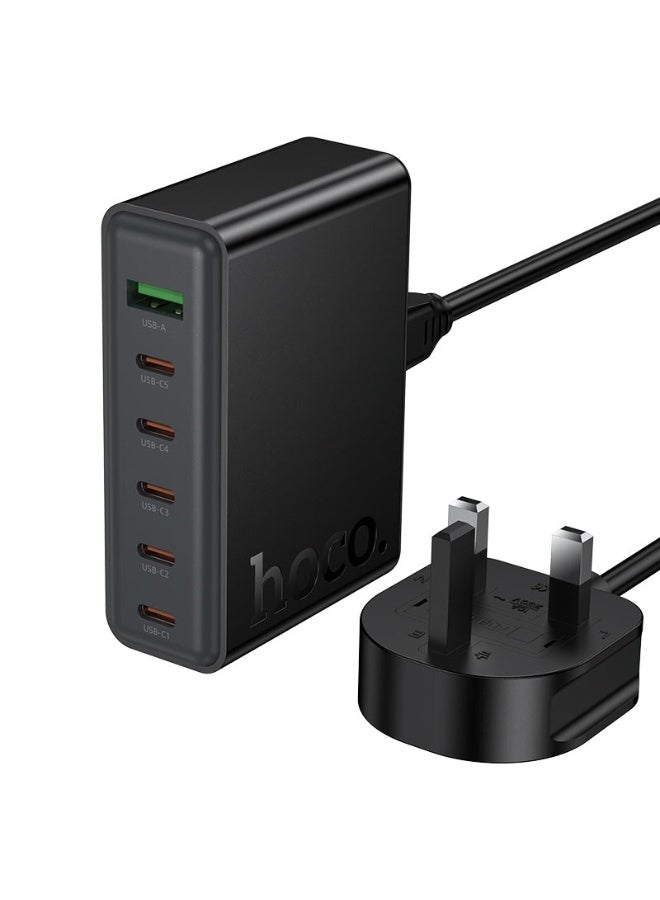 هوكو محطة شحن حديثة بمنفذ USB-A واحد و5 منافذ Type-C، وسلك طاقة قابل للفصل، ومقبس المملكة المتحدة C152B - Image 1