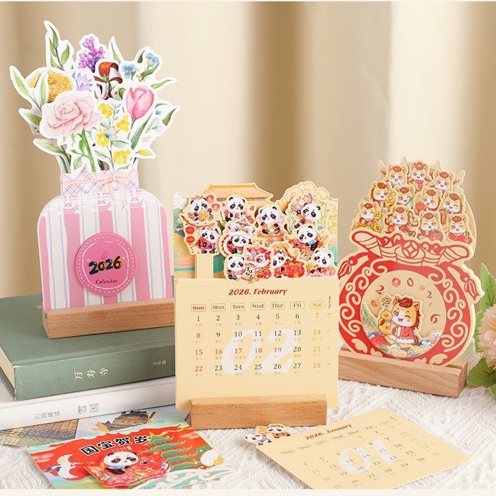 2026 Wooden Frame Desk Calendar Cute Creative Ins Mini Desk Calendar Production Decorative Ornaments Notepad Calendar Desk Calendar - Image 4