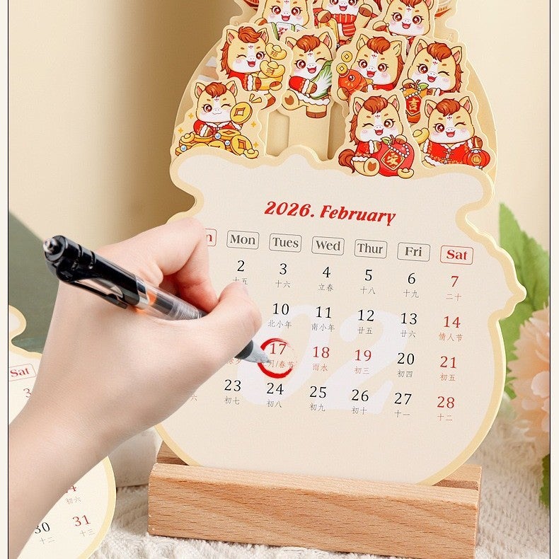 2026 Wooden Frame Desk Calendar Cute Creative Ins Mini Desk Calendar Production Decorative Ornaments Notepad Calendar Desk Calendar - Image 5