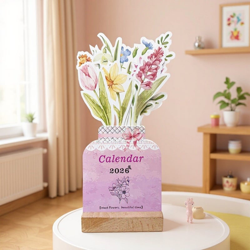 2026 Wooden Frame Desk Calendar Cute Creative Ins Mini Desk Calendar Production Decorative Ornaments Notepad Calendar Desk Calendar - Image 1