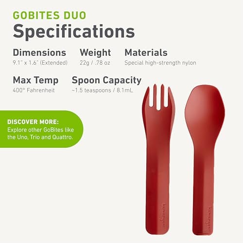 humangear GoBites Duo | Travel & Camping Utensils | Portable & Convertible Dining Ware | Multi-Functional Spork, Red - Image 5