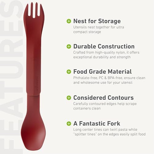 humangear GoBites Duo | Travel & Camping Utensils | Portable & Convertible Dining Ware | Multi-Functional Spork, Red - Image 4
