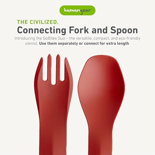 humangear GoBites Duo | Travel & Camping Utensils | Portable & Convertible Dining Ware | Multi-Functional Spork, Red - Image 2
