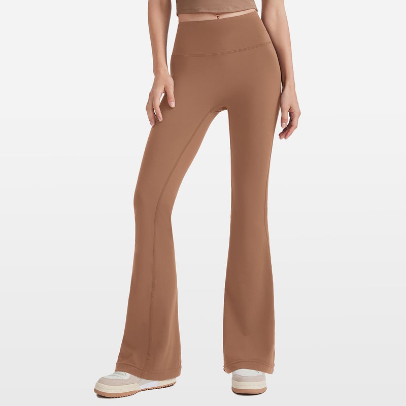 Leggings Cocoa Chestnut Cacao Seamless Yoga Flared Pants for Women's High-waisted Peach-lift Slimming Elastic Fitness Sports Wide-leg